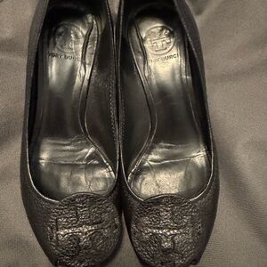 Tory Burch Black Leather Wedges